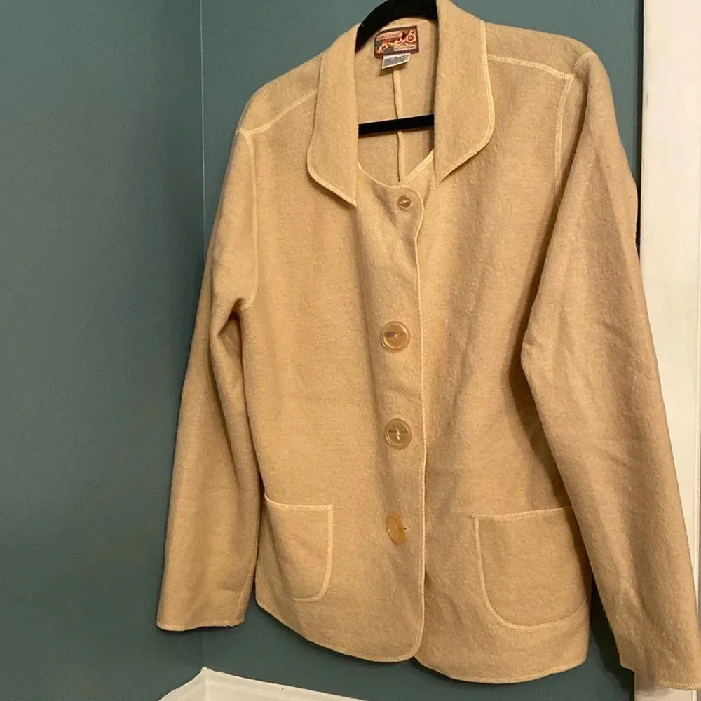 April Cornell women’s large 100% wool jacket - tan- great condition